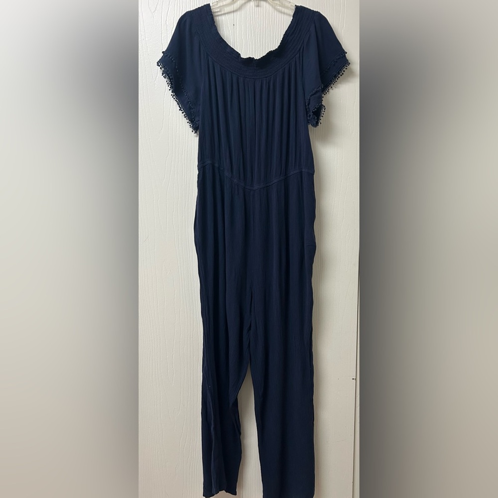 Xhilaration Navy Blue Textured Jumpsuit